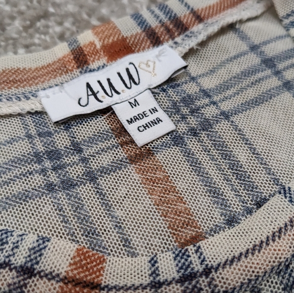 AUW sheer lined cream and rust plaid fit and flare midi dress - Picture 10 of 16